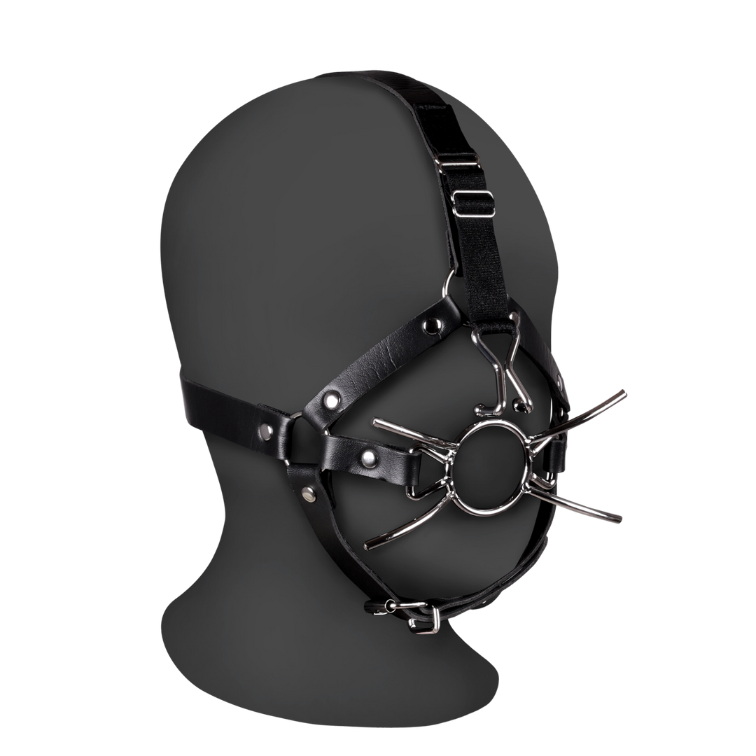 Head Harness with Spider Gag and Nose Hooks - Black 1
