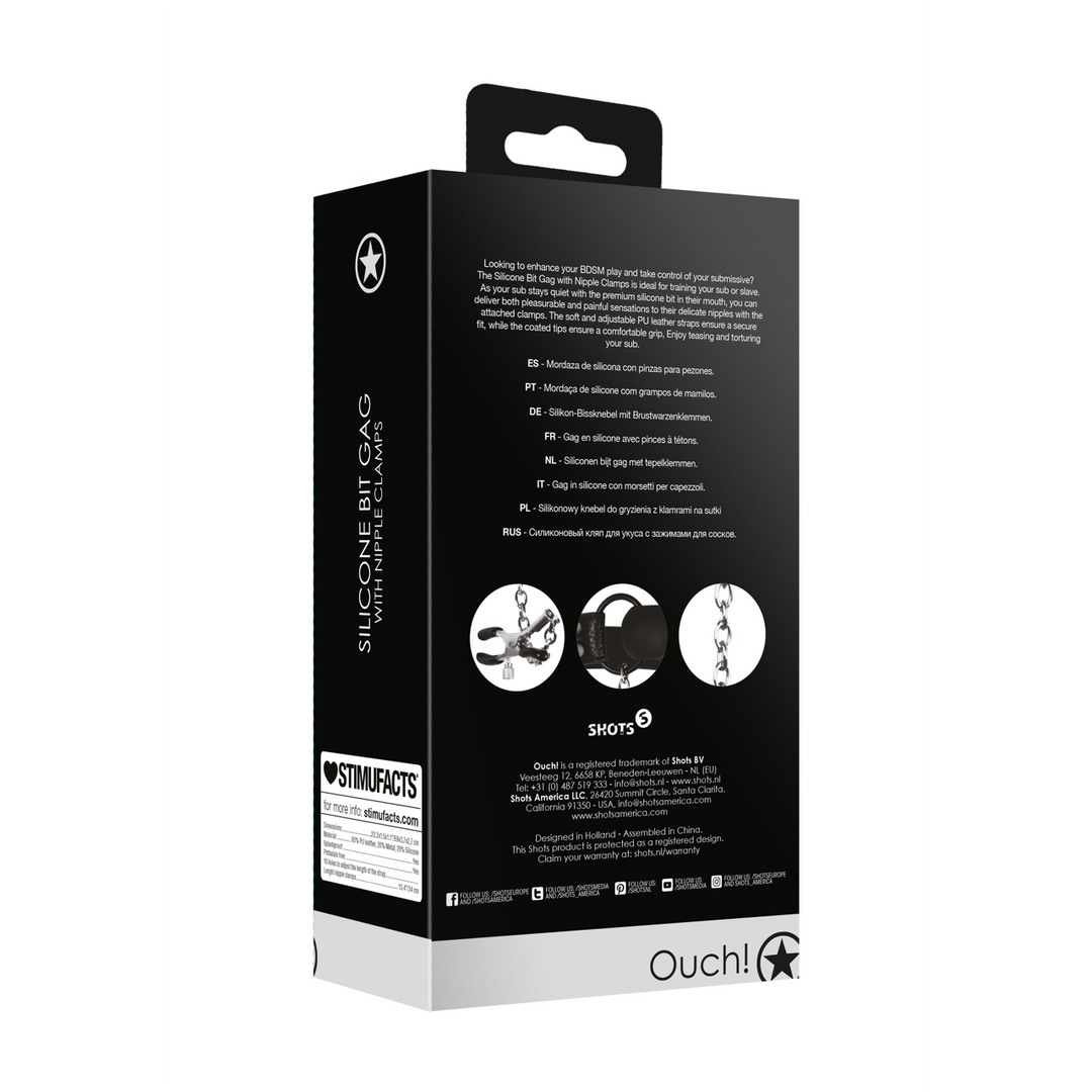 Silicone Bit Gag with Nipple Clamps - Black 3