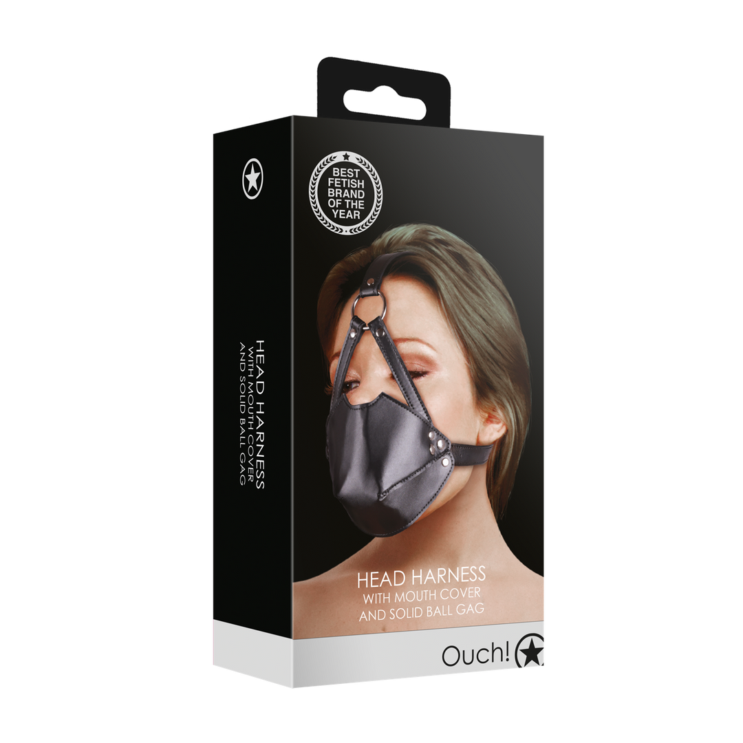 Head Harness with Mouth Cover and Breathable Ball Gag - Black 2