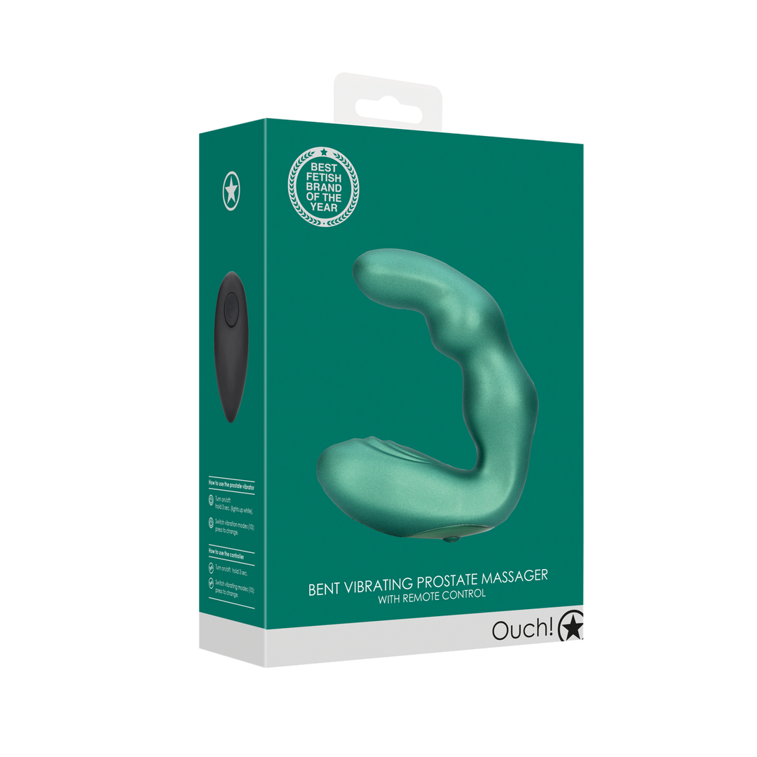 Bent Vibrating Prostate Massager with Remote Control - Metallic Green 2