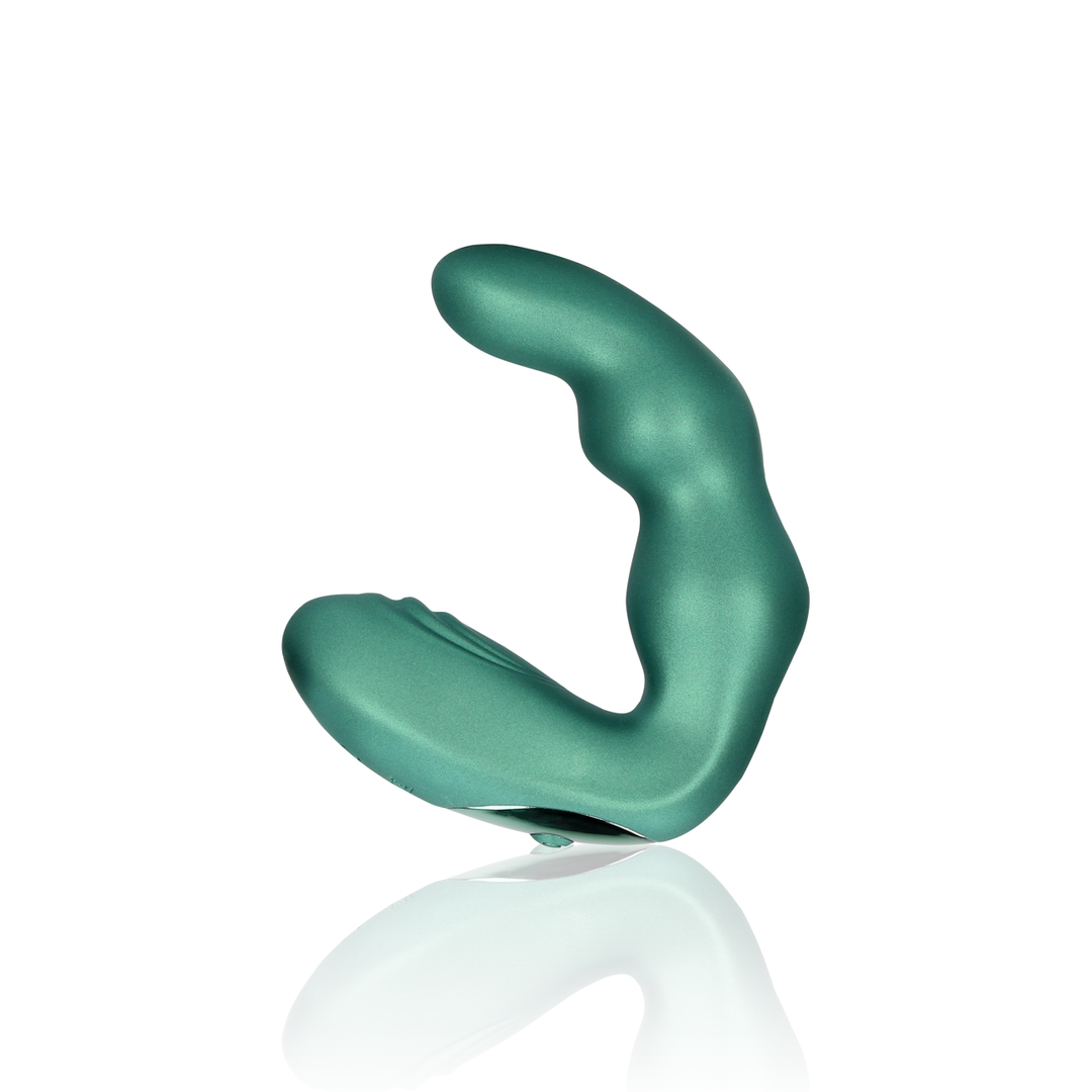 Bent Vibrating Prostate Massager with Remote Control - Metallic Green 5