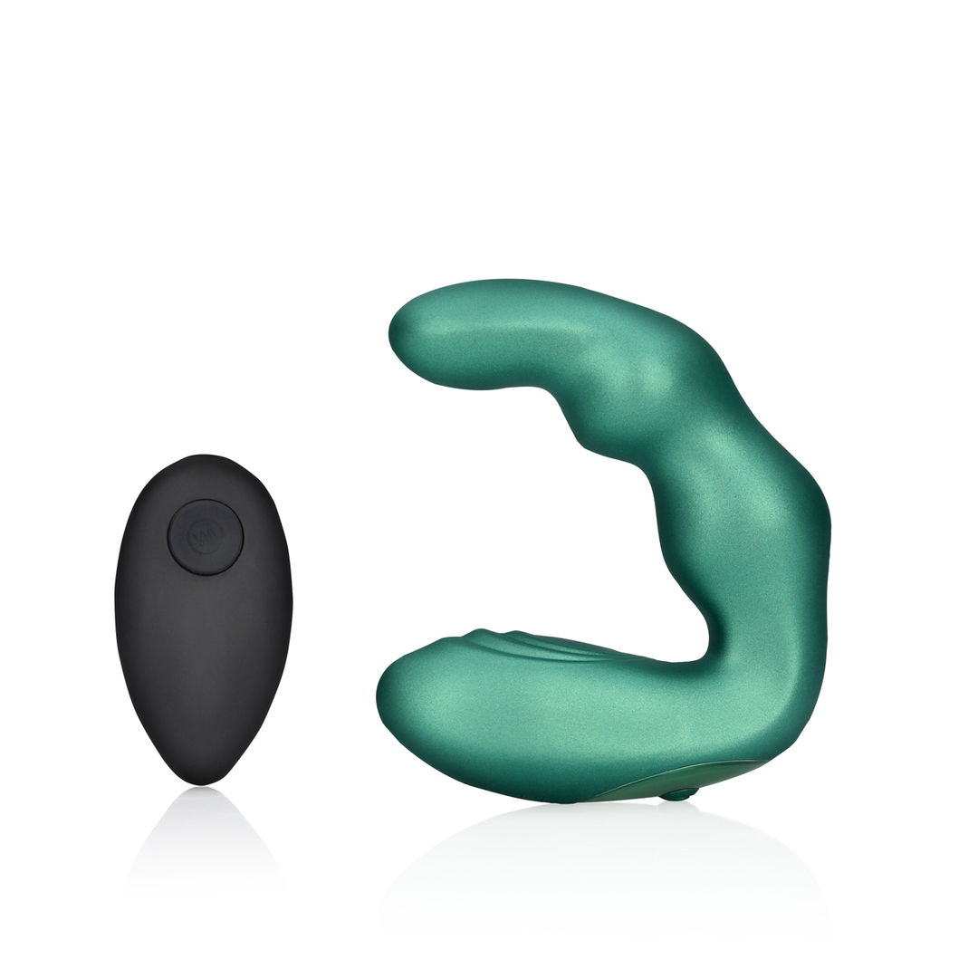Bent Vibrating Prostate Massager with Remote Control - Metallic Green 1