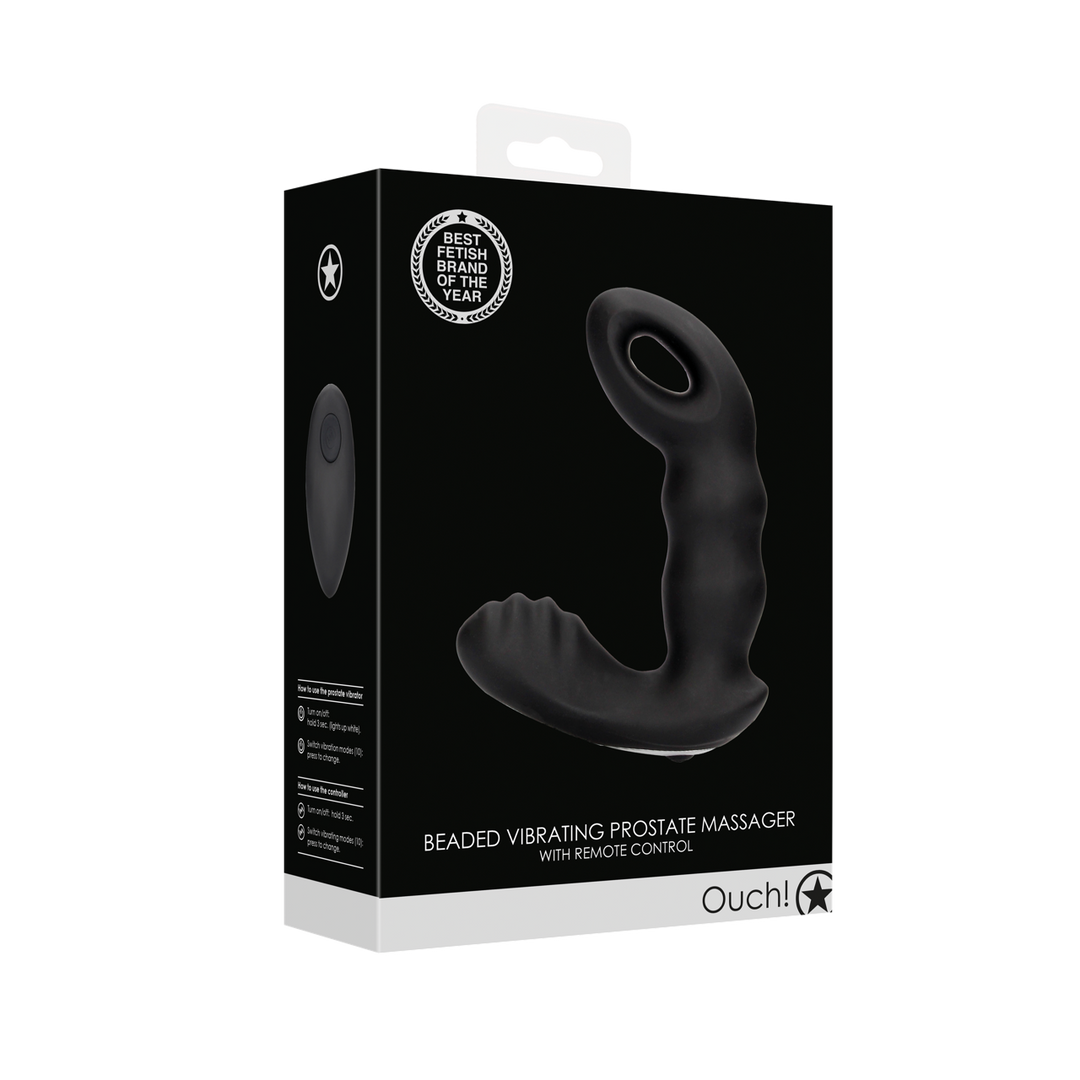 Beaded Vibrating Prostate Massager with Remote Control - Black 2