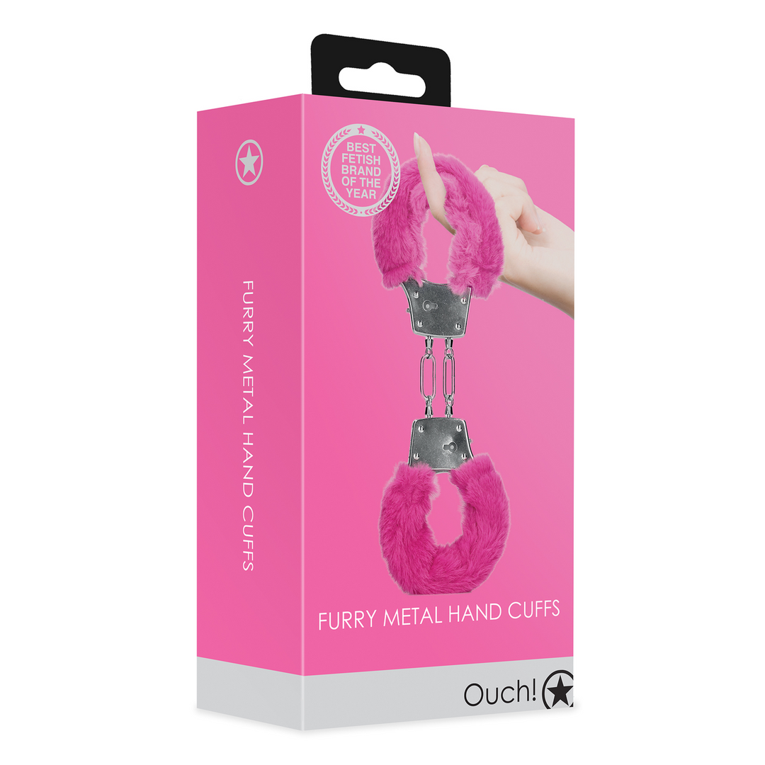 Furry Metal Hand Cuffs - Pink 2