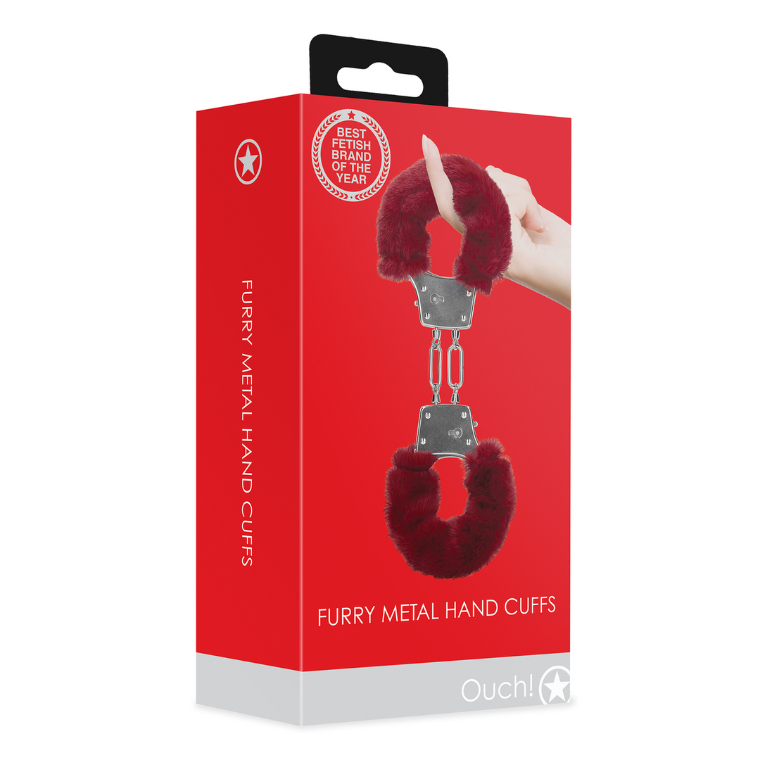 Furry Metal Hand Cuffs - Red 2