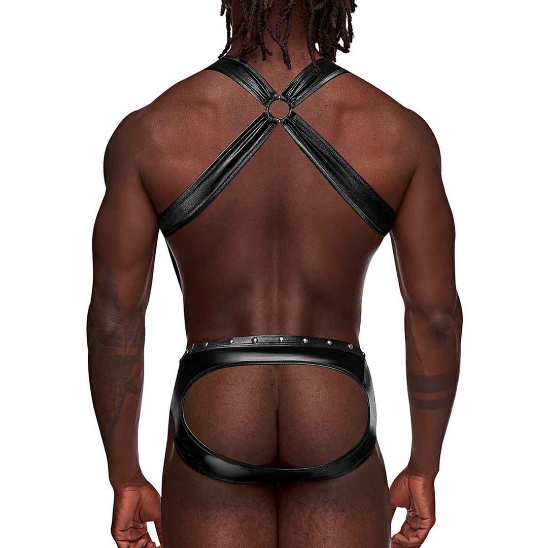 Uranus - Harness Style Open Back Jock Briefs with Suspender Straps - L/XL - Black 2