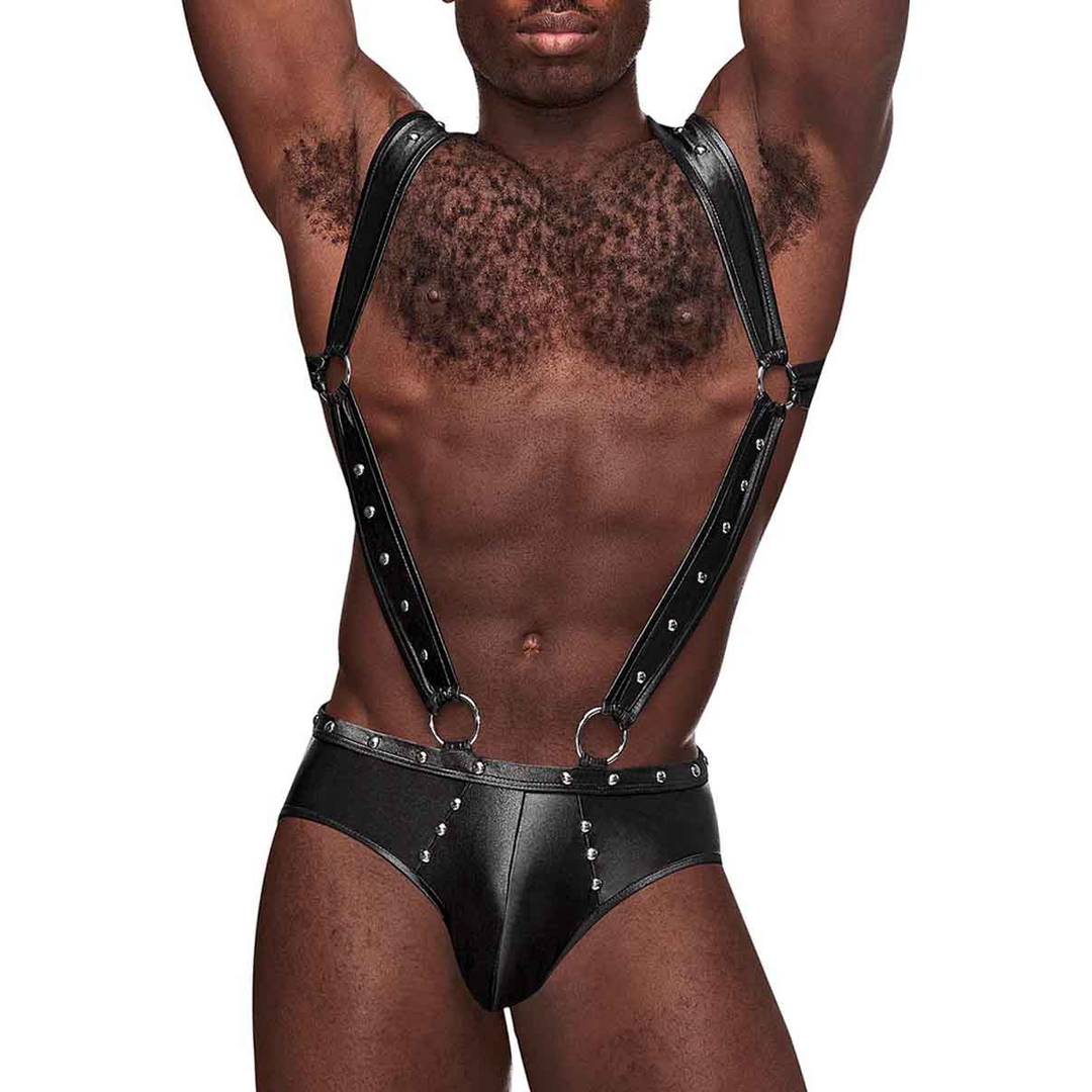 Uranus - Harness Style Open Back Jock Briefs with Suspender Straps - L/XL - Black 1