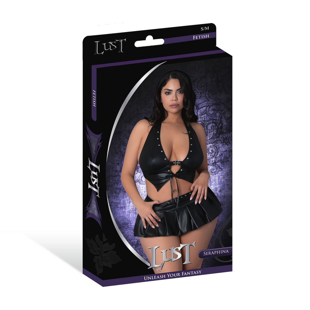 Seraphina - Halter Vest with Skirt and G-String - 2X - Black 2