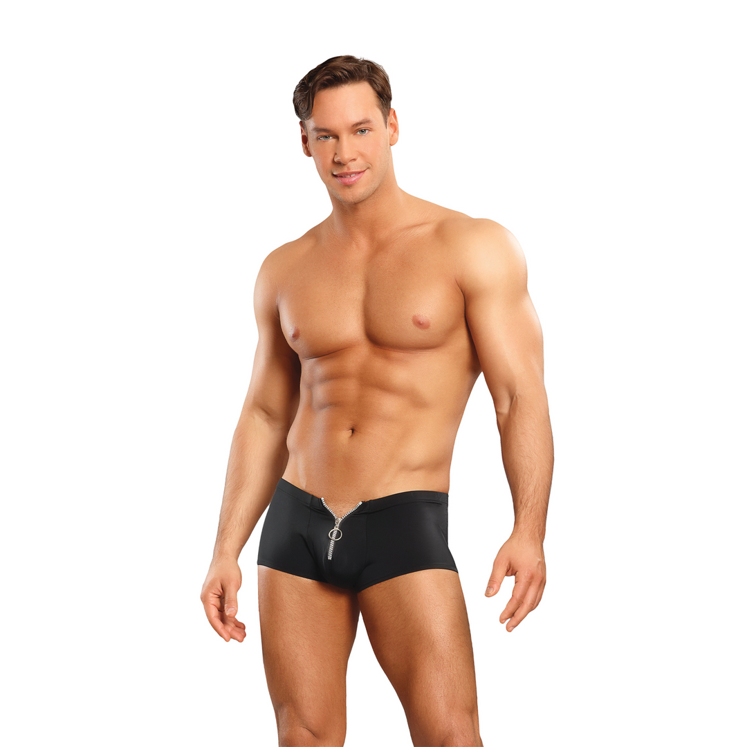 Zipper Short with Red Cockring - L/XL - Black 1