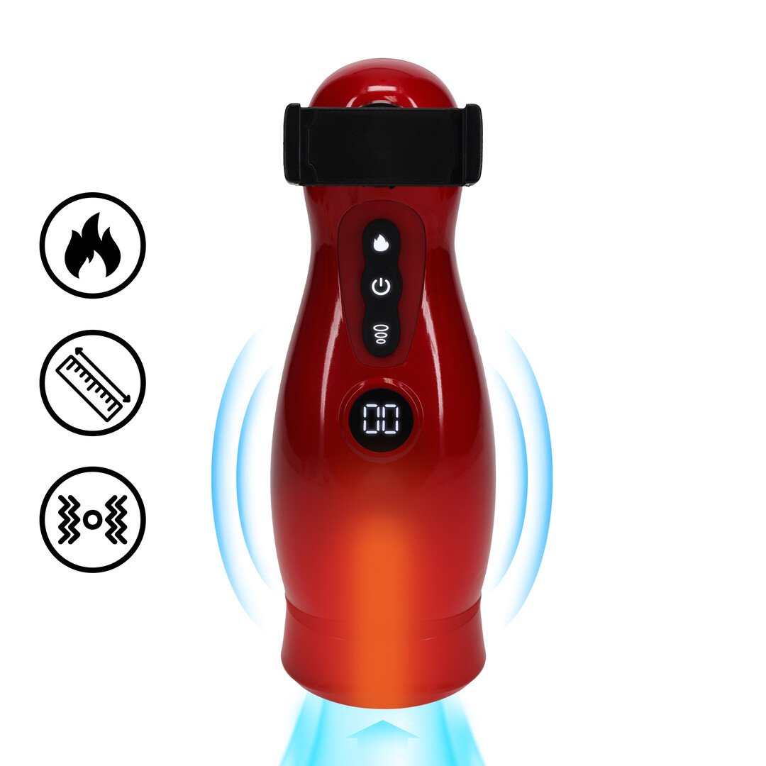 Virtuo - Suction and Vibration Masturbator Pump with Phone Attachment - Metallic Red 1