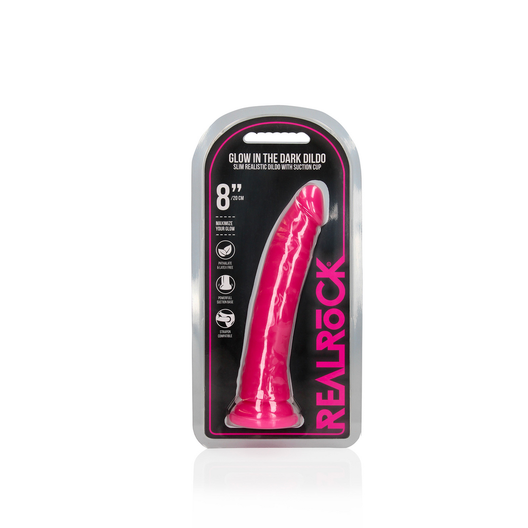 Slim Realistic Dildo with Suction Cup - Glow in the Dark - 8'' / 20 cm 2