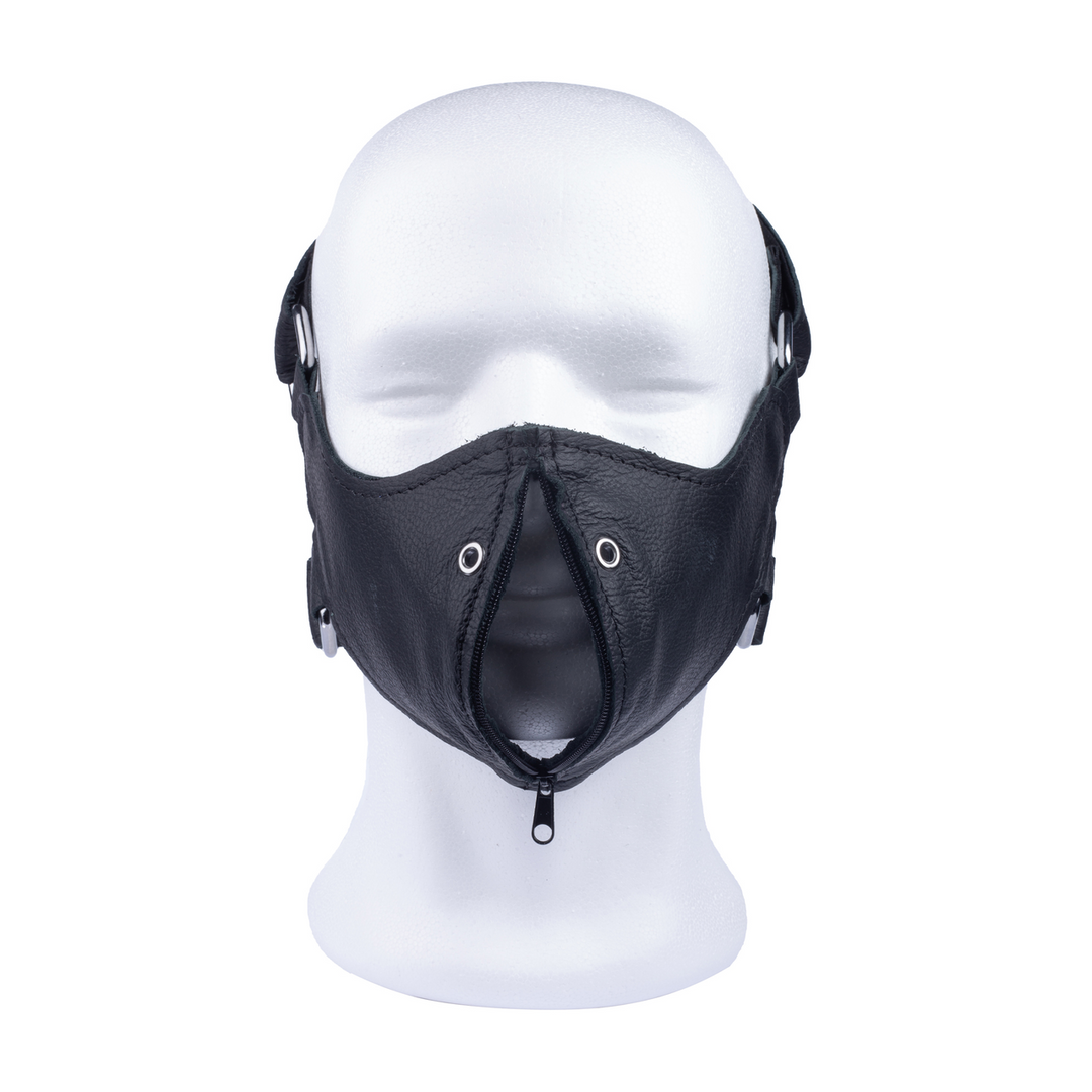 Leather Mask with Zip - Black 1