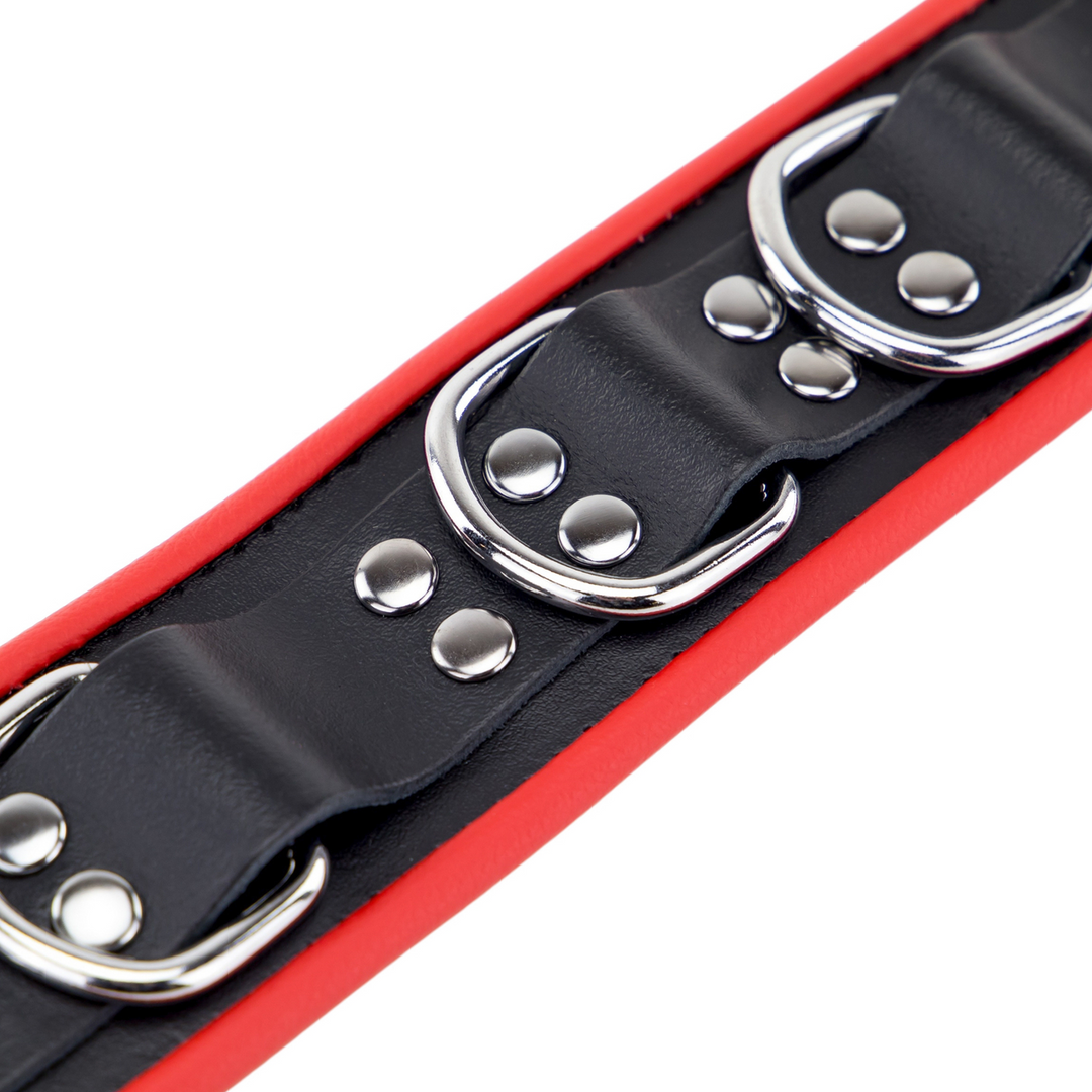 Leather Necklace 3 D Rings - Red/Black 5