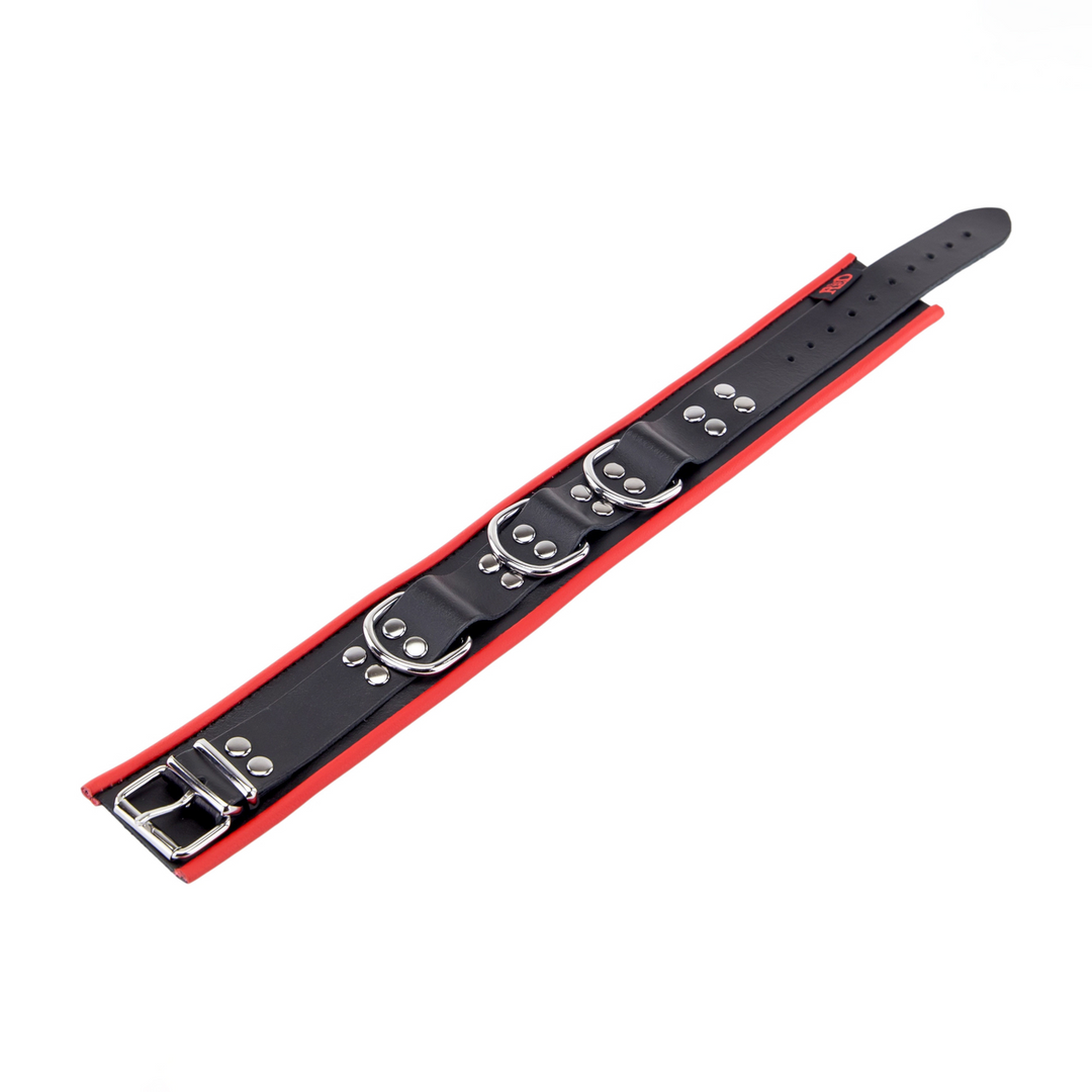 Leather Necklace 3 D Rings - Red/Black 3