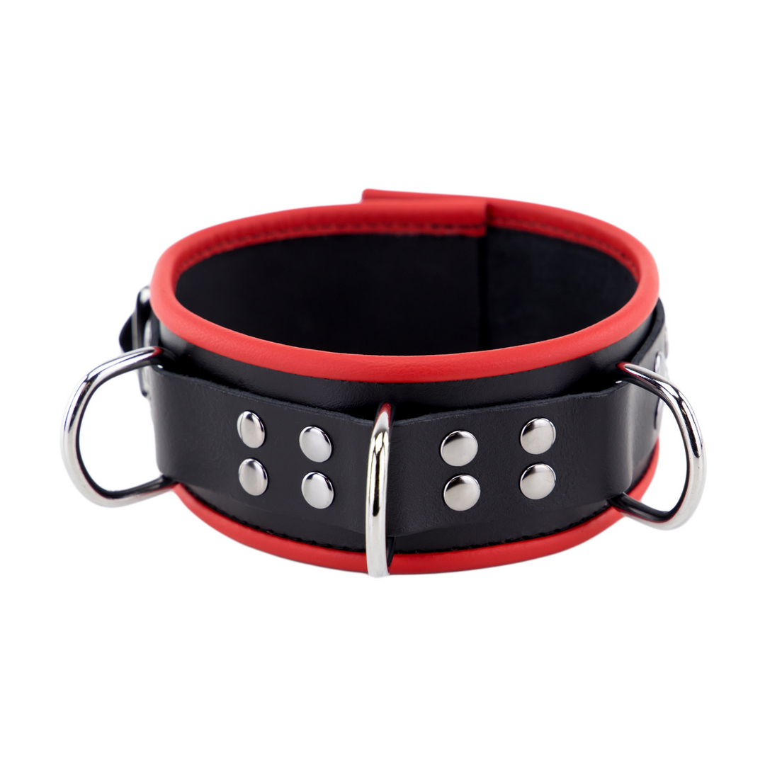 Leather Necklace 3 D Rings - Red/Black 1