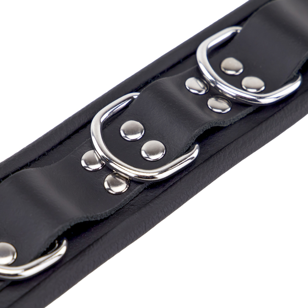 Leather Necklace 3 D Rings - Black 5