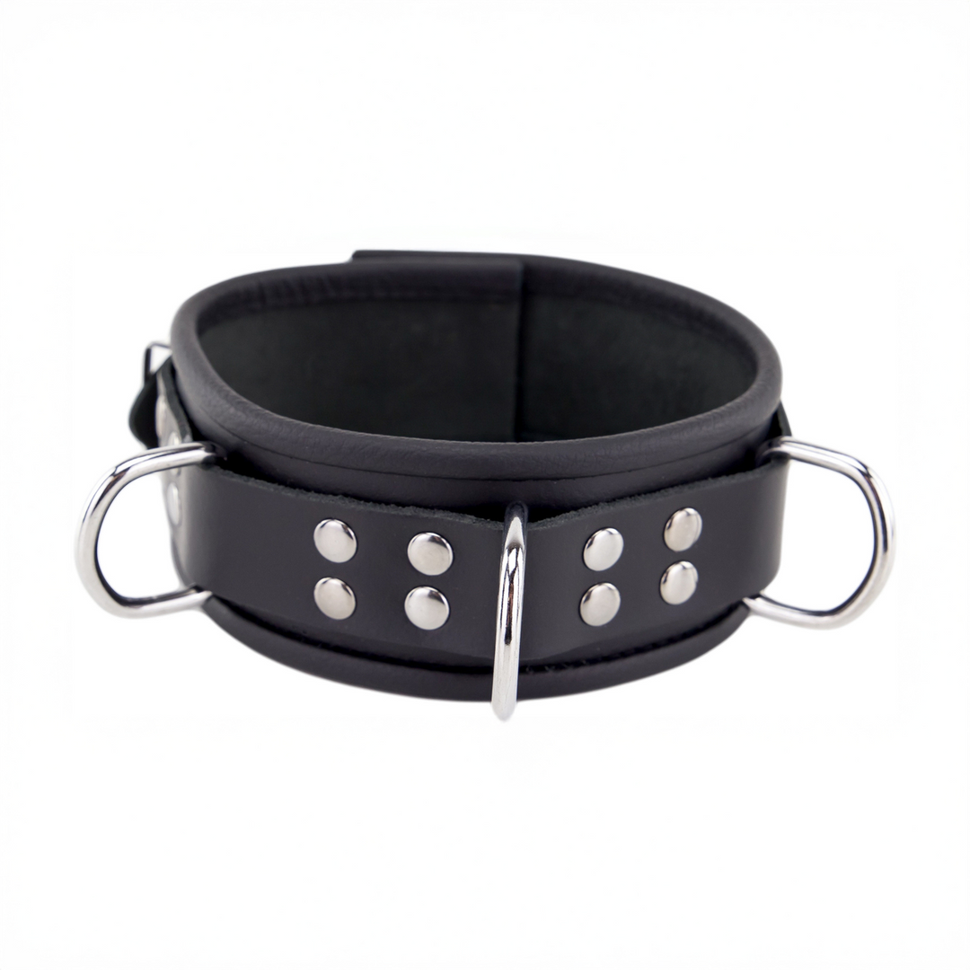 Leather Necklace 3 D Rings - Black 1