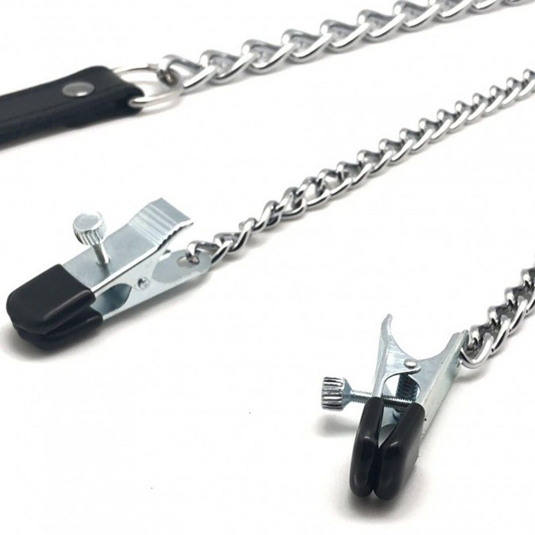 Breast Clamps and Leash - Black/Silver 4
