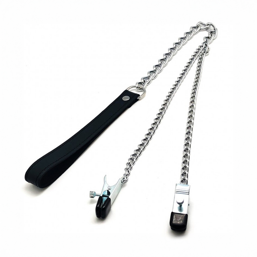 Breast Clamps and Leash - Black/Silver 3