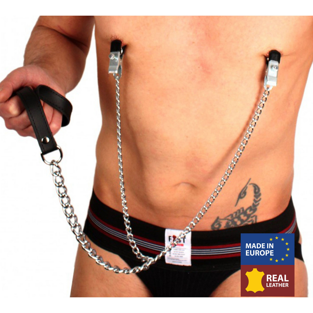Breast Clamps and Leash - Black/Silver 1