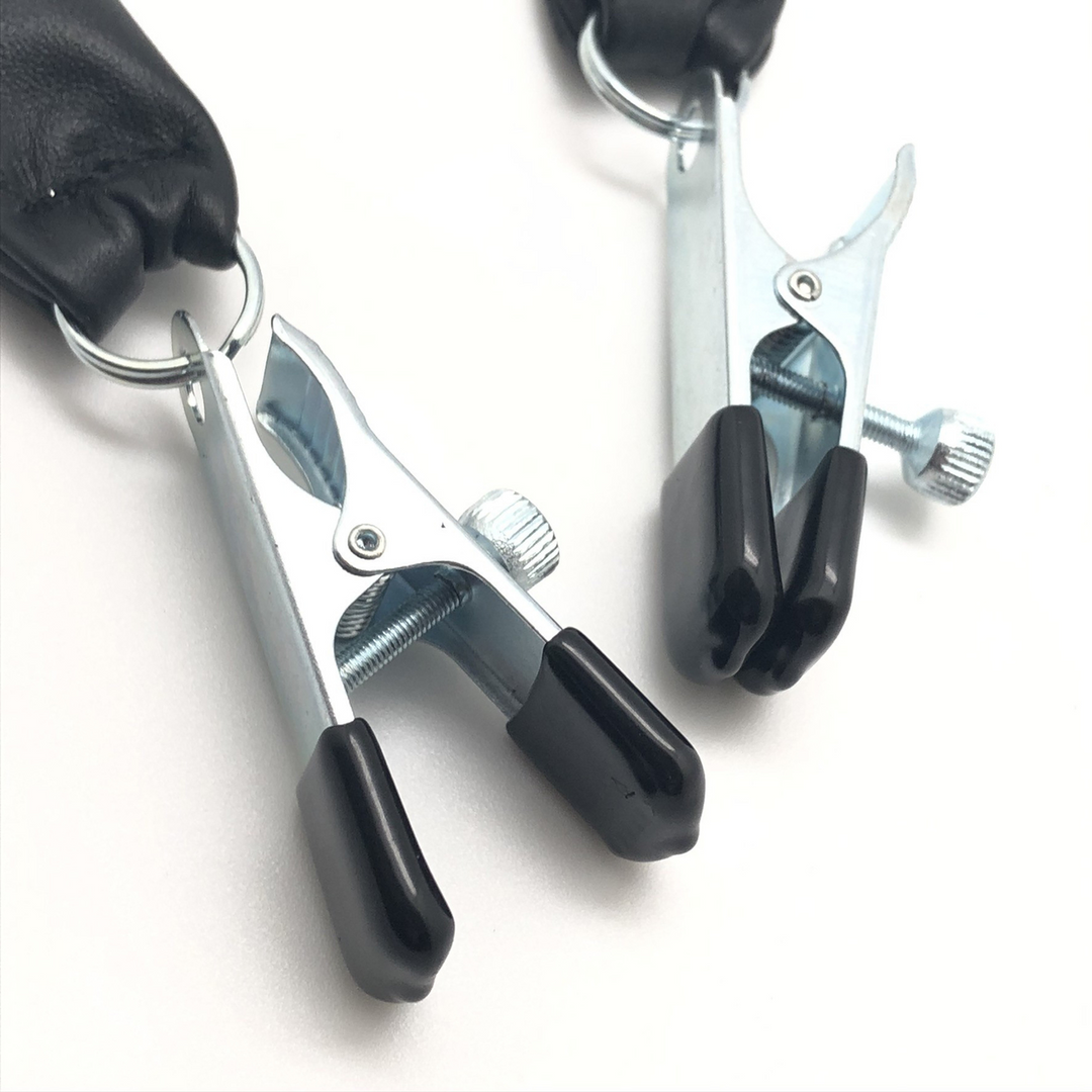 Breast Clamp with Leather Weight 2 x 80 gr - Black/Silver 3