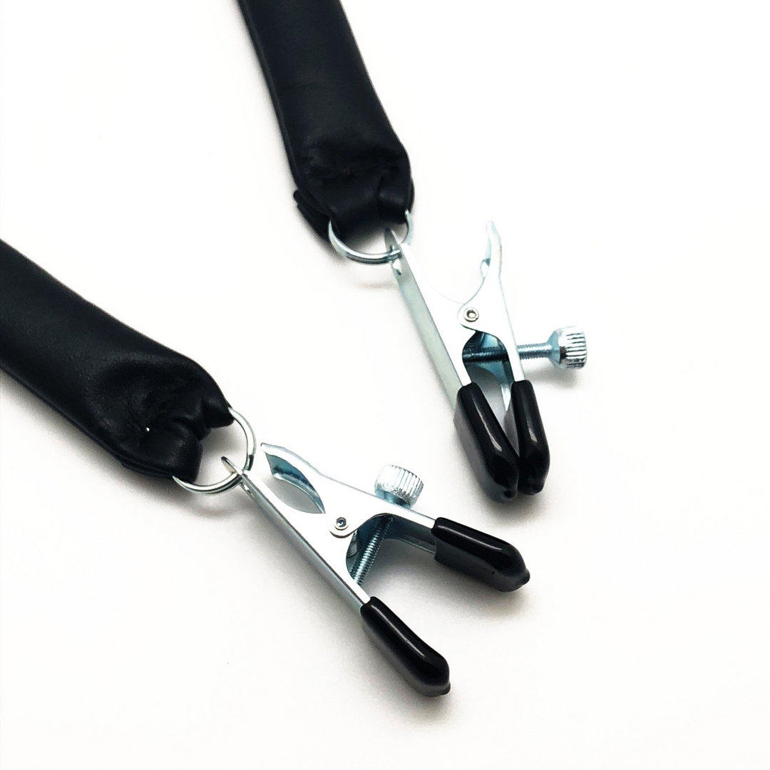 Breast Clamp with Leather Weight 2 x 80 gr - Black/Silver 4