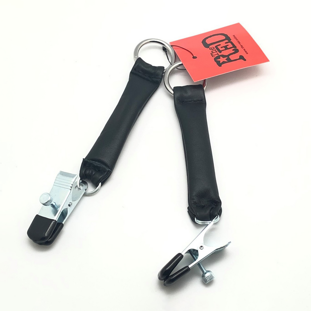 Breast Clamp with Leather Weight 2 x 80 gr - Black/Silver 2