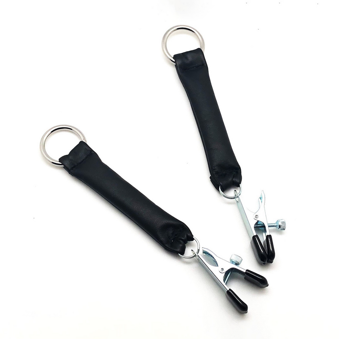 Breast Clamp with Leather Weight 2 x 80 gr - Black/Silver 1