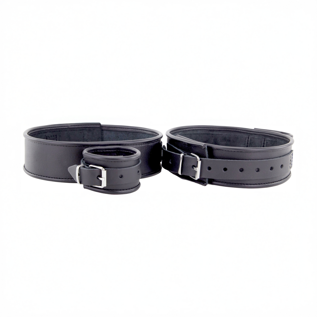 Leather Thigh and Hand Restraints - Black 1