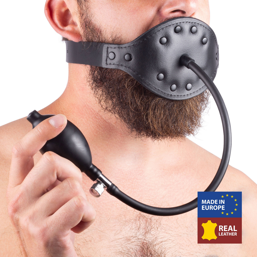 Leather Gag with Inflatable Ball - Black 1