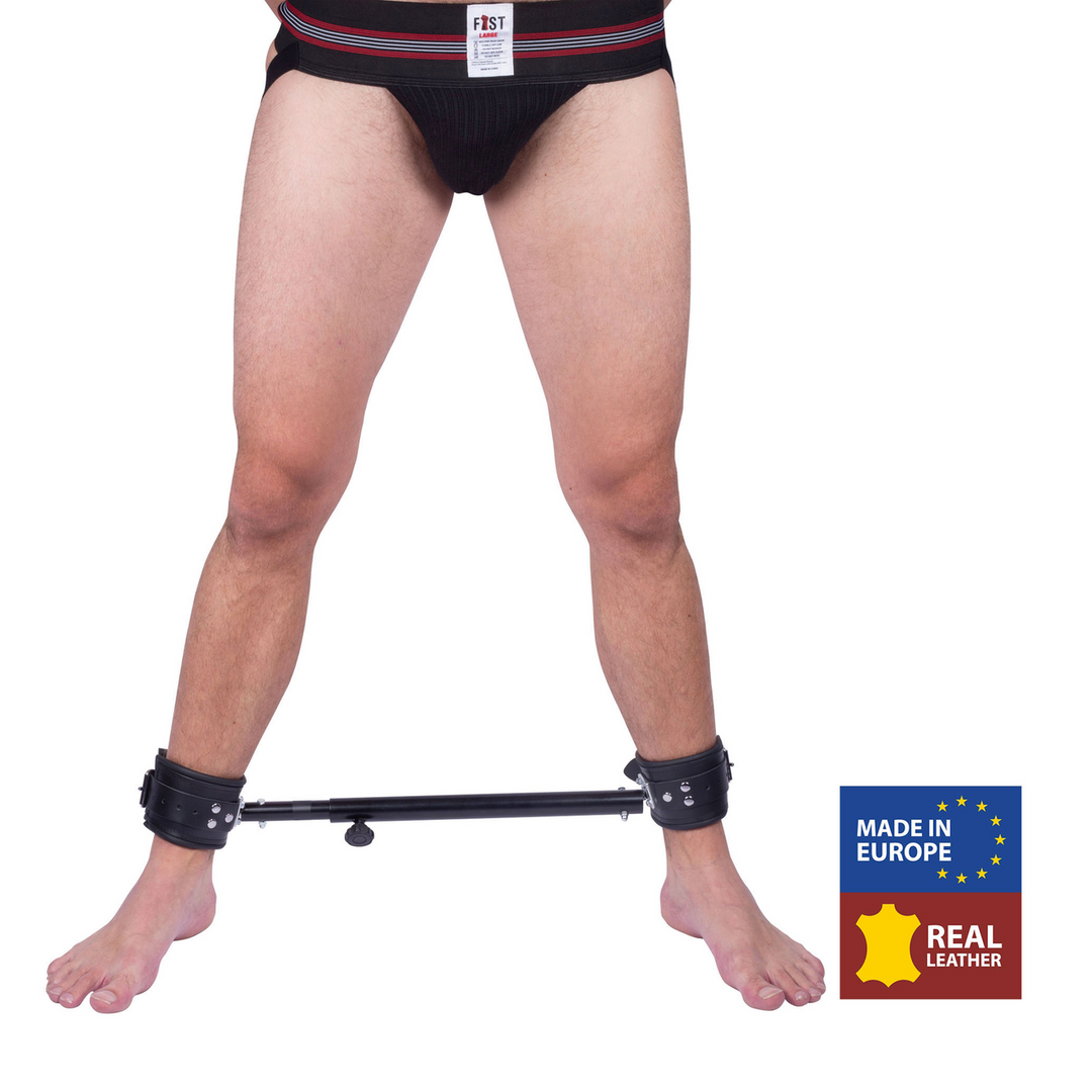 Adjustable Metal Spreader Bar with Leather Cuffs - 35 to 60 cm - Black 1