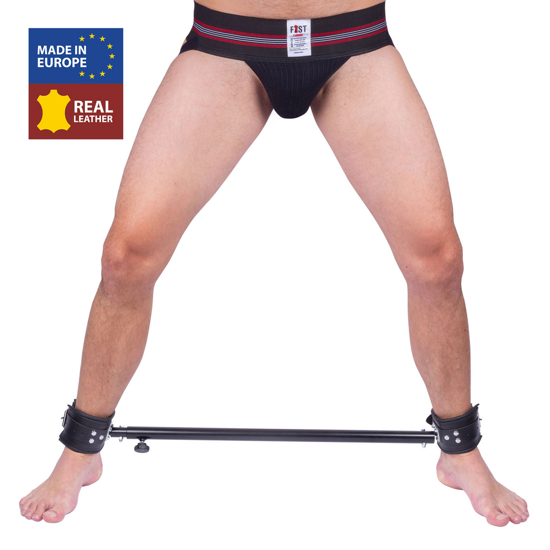 Adjustable Metal Spreader Bar with Leather Cuffs - 65 to 120 cm - Black 1