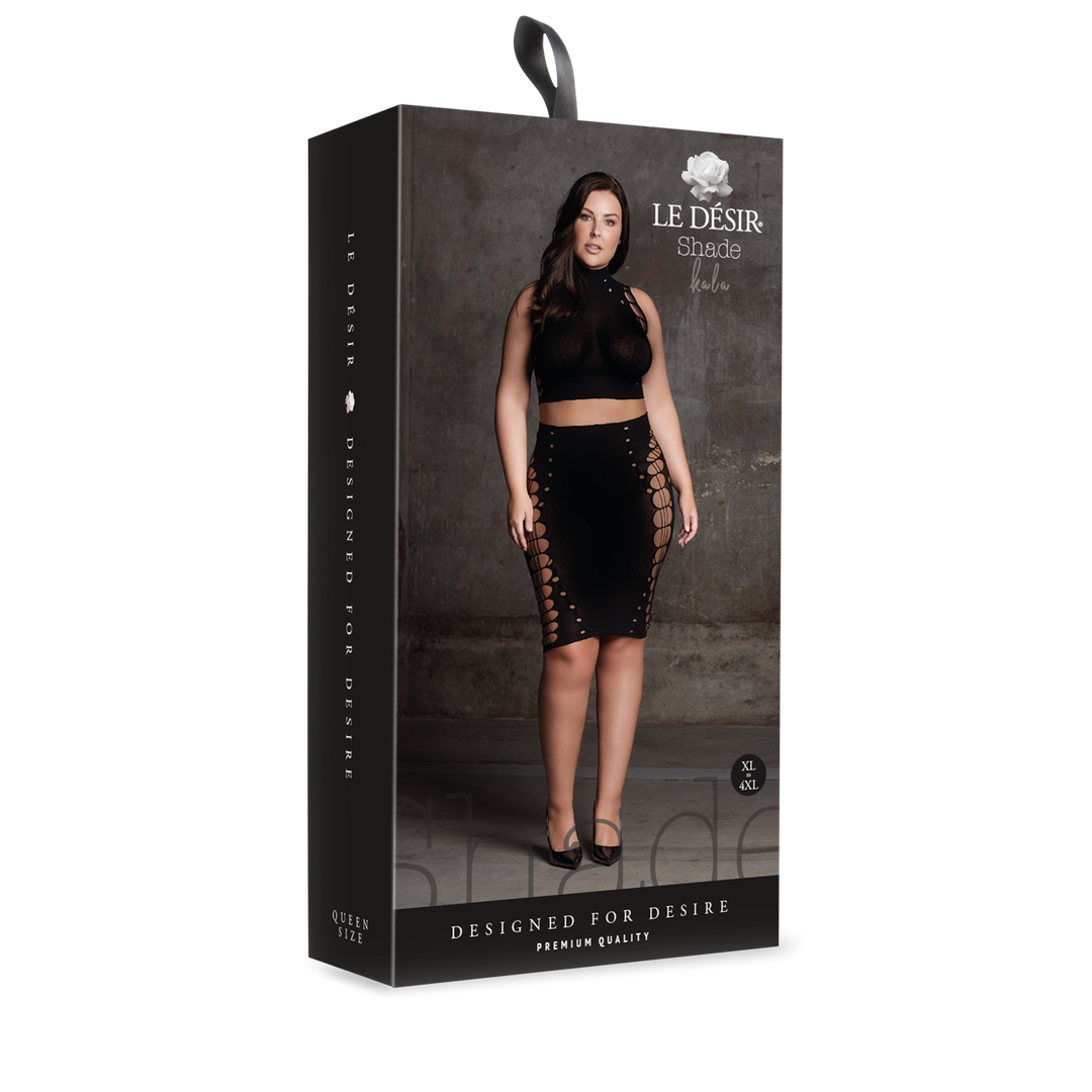 Kala XXXVII - Two Piece with Turtleneck Crop Top and Skirt - Queen Size - Black 2
