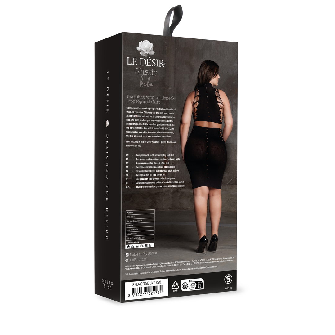 Kala XXXVII - Two Piece with Turtleneck Crop Top and Skirt - Queen Size - Black 3