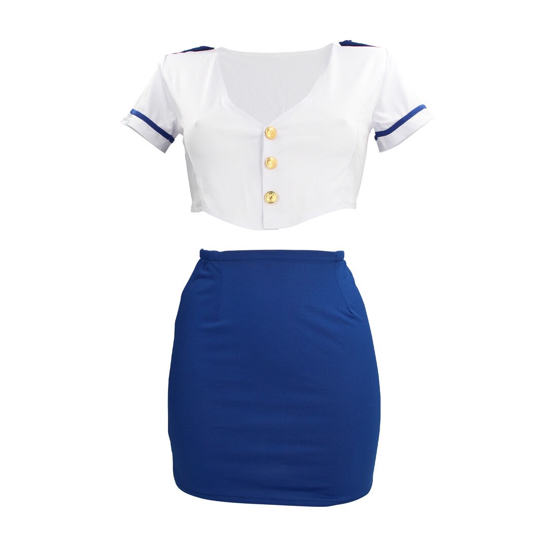 Stewardess Costume - S/M - Blue/White 3