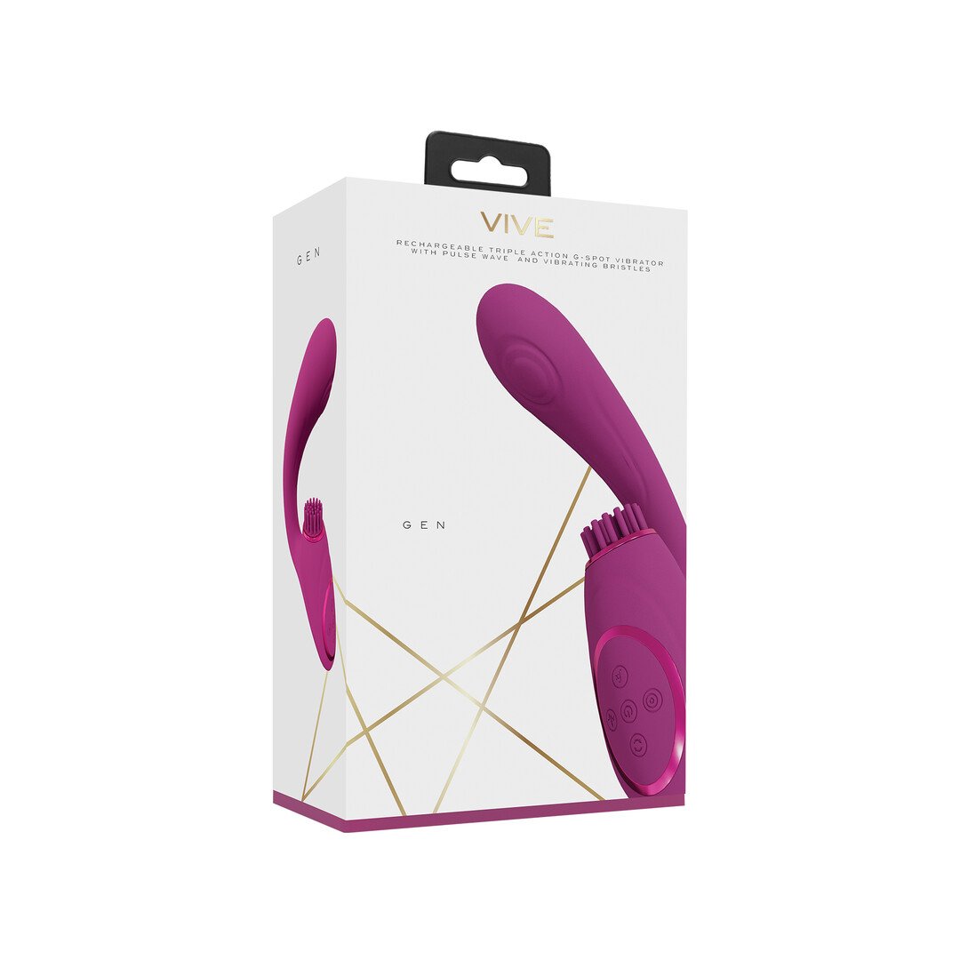 Gen - Triple Motor G-Spot Vibrator with Pulse Wave and Vibrating Bristles - Pink 2