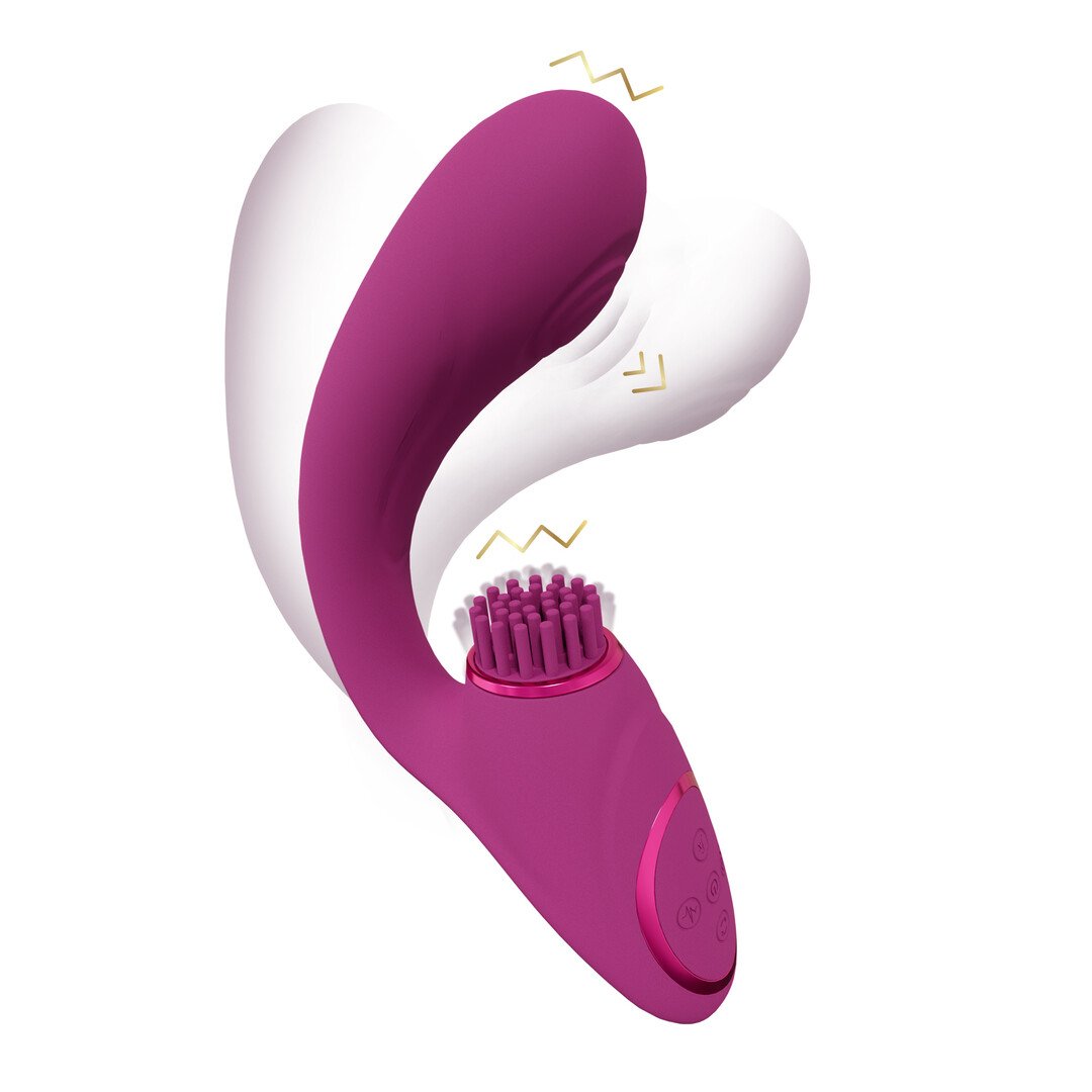 Gen - Triple Motor G-Spot Vibrator with Pulse Wave and Vibrating Bristles - Pink 1